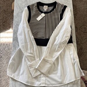 New Anthropologie Maeve Black and Cream Striped Sweater Vest XS